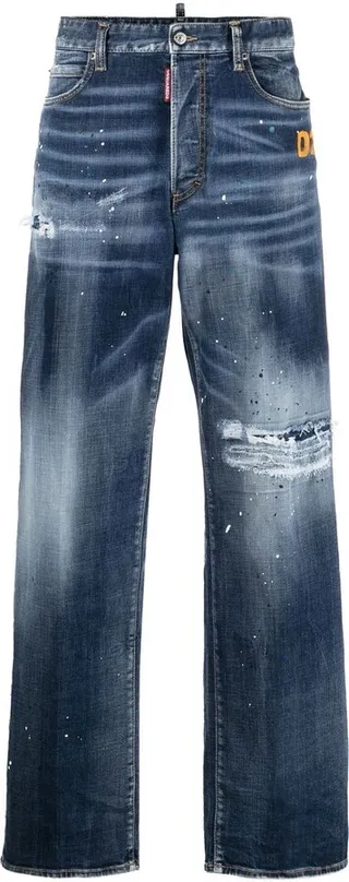 Ripped-Detail Straight-Leg Jeans