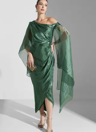 One Shoulder Cape Sleeve Dress