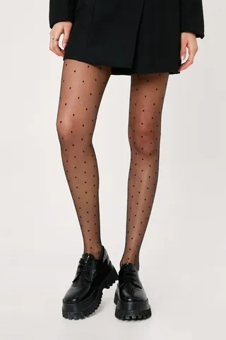 Nasty Gal Womens Sheer 2 Pc Heart and Spotty Print Tights Set