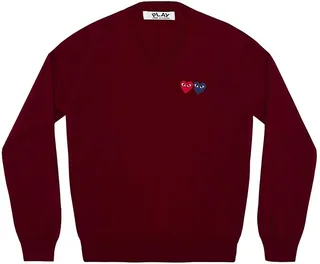 Double Heart Play V-Neck Sweater