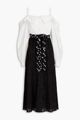Natalia cold-shoulder broderie anglaise cotton-blend midi dress