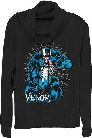 Junior's Marvel Venom Retro Web Cowl Neck Sweatshirt - Black - X Small
