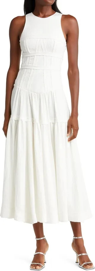 Tidal Corset Linen Blend Midi Dress