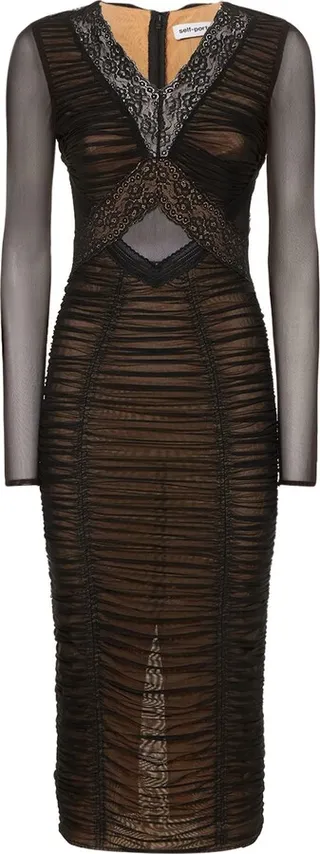 Mesh long sleeve midi dress