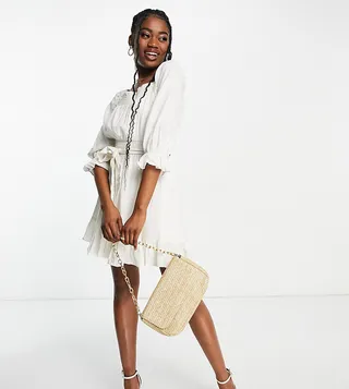 Ever New puff sleeve mini dress in porcelain