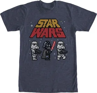 Men's Star Wars Pixel Darth Vader and Stormtroopers T-Shirt - Navy Blue Heather - X Large
