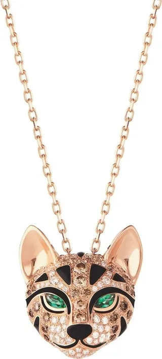 18kt rose gold Fuzzy The Leopard diamond and emerald necklace