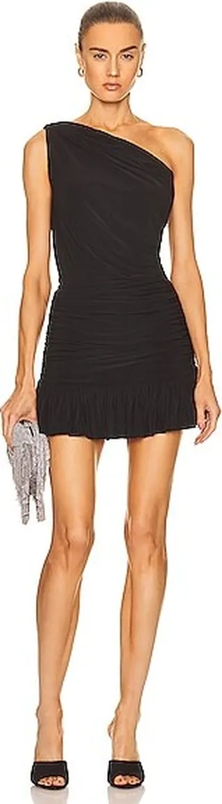Norma Kamali One Shoulder Peasant Mini Dress in Black