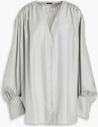 Barry oversized gathered silk-habotai shirt