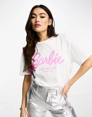 Stradivarius oversized barbie tee in white