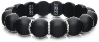 Dama Matte Black Ceramic Beaded Stretch Bracelet with White Diamonds
