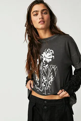Tricia Fix Cowboy Boots With Ruffle Sleeves Tee by Tricia Fix at Free People