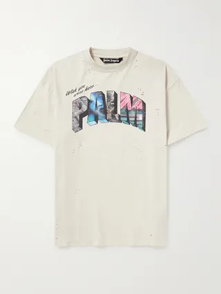 Logo-Print Distressed Cotton-Jersey T-Shirt