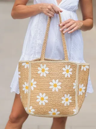 Shiraleah Daisy Jute Tote - Brown