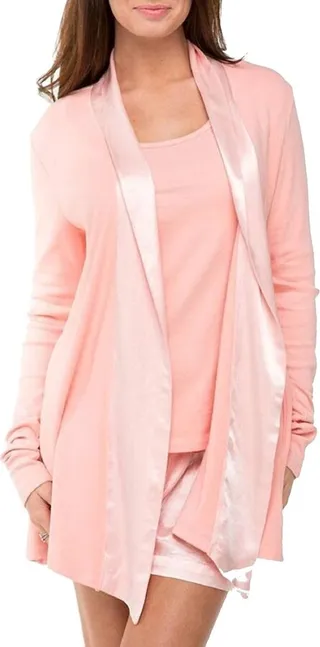 Shelby Satin Trimmed Robe With Pockets in Light Peach