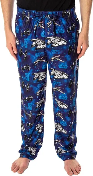 Star Wars Men's Spaceships Allover Pattern Sleep Lounge Pajama Pants (Large) Blue