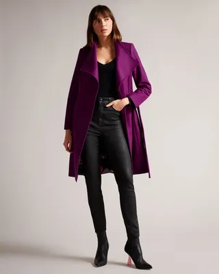 Midi Wool Wrap Coat in Purple