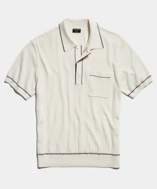 Italian Cotton Silk Tipped Riviera Sweater Polo in Ivory