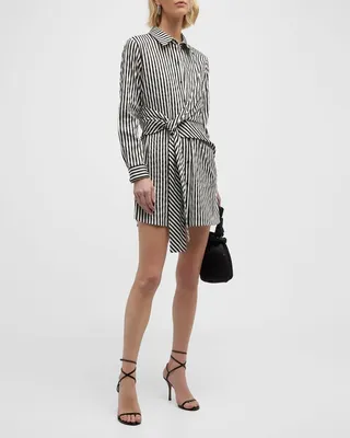 Striped Reina Asymmetric Drape Shirtdress