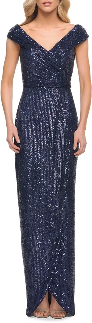 Sequin Cap Sleeve Column Gown