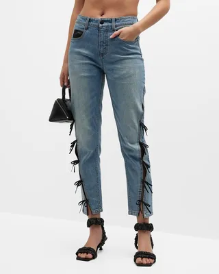 Grove Bow Cutout Skinny-Leg Ankle Jeans