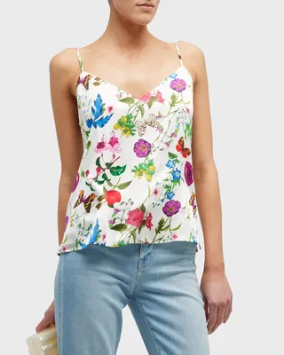 Jane Spaghetti-Strap Silk Tank Top