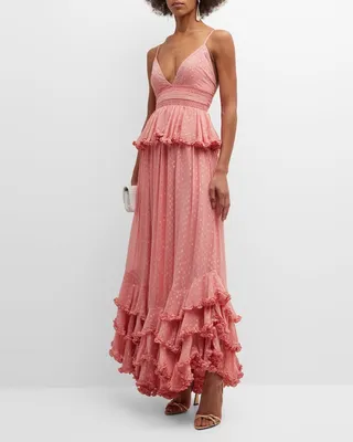Metallic Dot Tiered Ruffle Maxi Dress