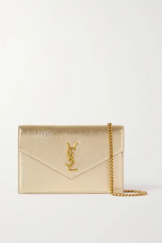SAINT LAURENT - Monogramme Envelope Metallic Leather Shoulder Bag - Gold