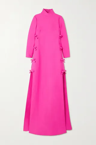 Valentino Garavani - Bow-detailed Wool And Silk-blend Crepe Gown - Pink