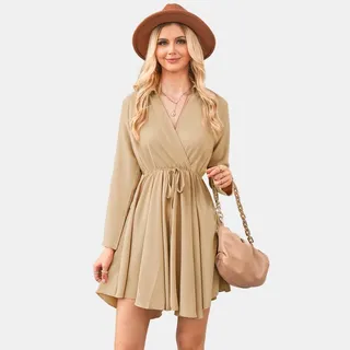 Women's Belted Satin Mini Dress - Cupshe-XL-Champagne