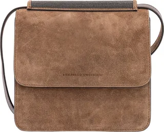 Suede shoulder bag with iconic jewel application