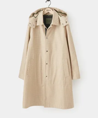 Italian Tech Hooded Mac Coat in Khaki Houndstooth