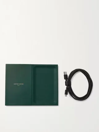 Heritage Textured-Leather Wireless Charger with Valet Tray