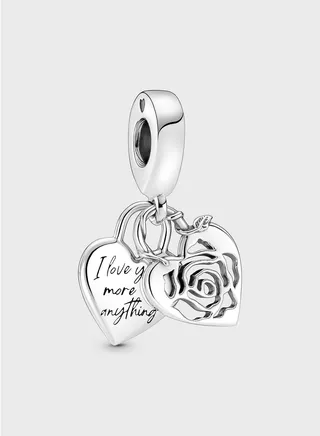 Rose Heart Padlock Dangle Charm