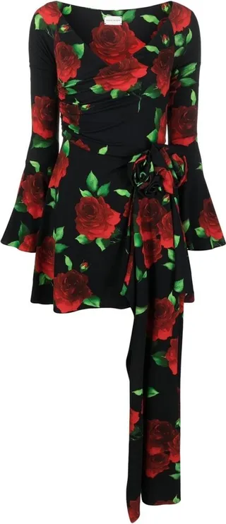 Rose-Print Flared Minidress
