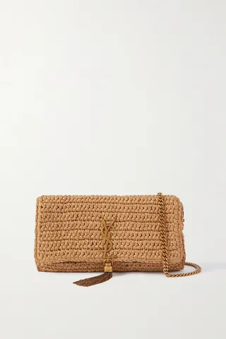 SAINT LAURENT - Kate Embellished Raffia Shoulder Bag - Cream
