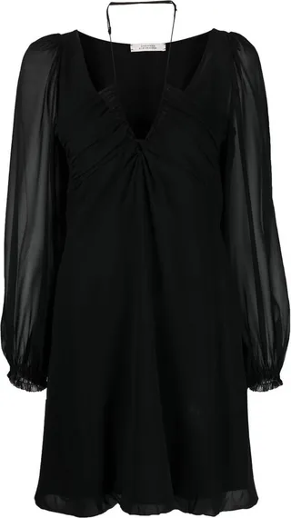 sheer-sleeve V-neck minidress