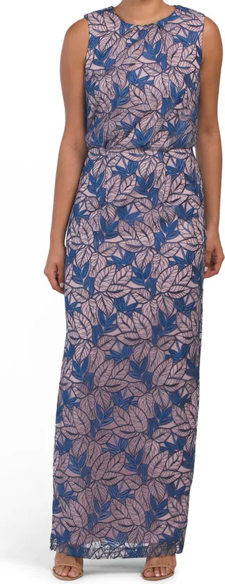 Jolie Sleeveless Embroidered Gown With Side Slit