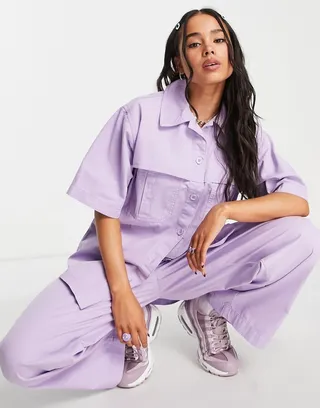 Topshop lightweight short sleeve casual shirt in lilac - part of a set