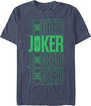 Men's Batman Joker Vintage Name Stack T-Shirt - Navy Blue Heather - 5X Large