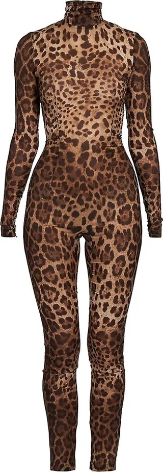 Cheetah-Printed Turtleneck Catsuit
