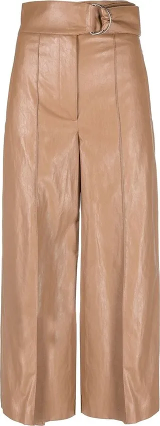 Belted Faux-Leather Cropped Trousers