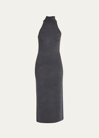 Mock-Neck Sleeveless Wool Midi Sweater Dress