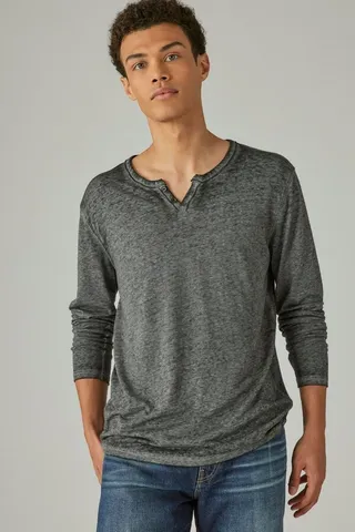 Venice Burnout Notch Neck Long Sleeve Tee
