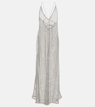 Embellished mesh maxi dress