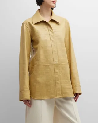 Croc-Embossed Leather Shirt Jacket