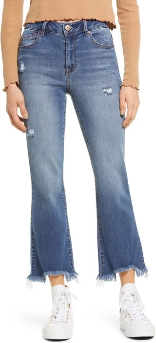 High Waist Raw Hem Jeans