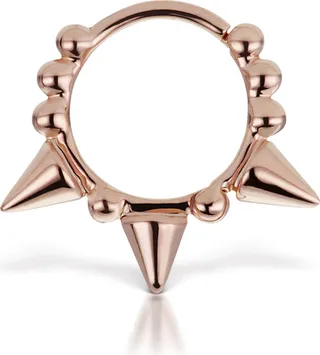 8mm Triple Spike Granulated Rose Gold Single Hoop Earring