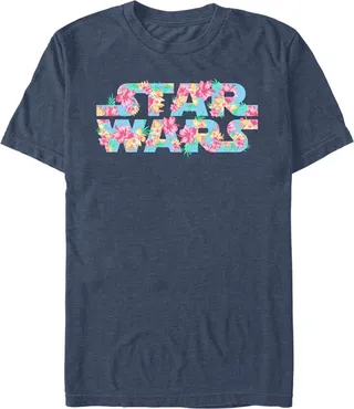 Men's Star Wars Floral Hibiscus Logo T-Shirt - Navy Blue Heather - Large