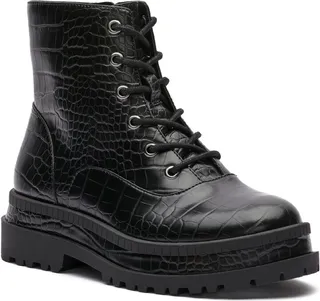 Enita Womens Crocodile Print Zipper Combat & Lace-up Boots